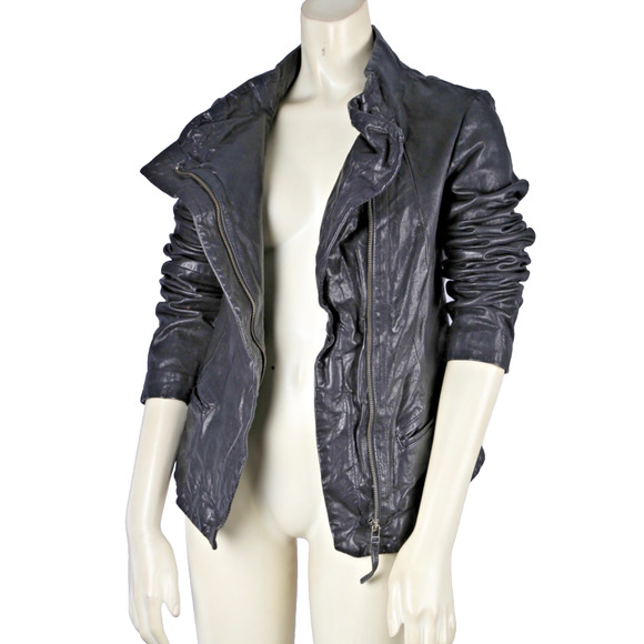 ALLSAINTS Black Leather Motorcycle Moto Biker Jacket Zip Style Women’s Size 4 - Picture 9 of 10